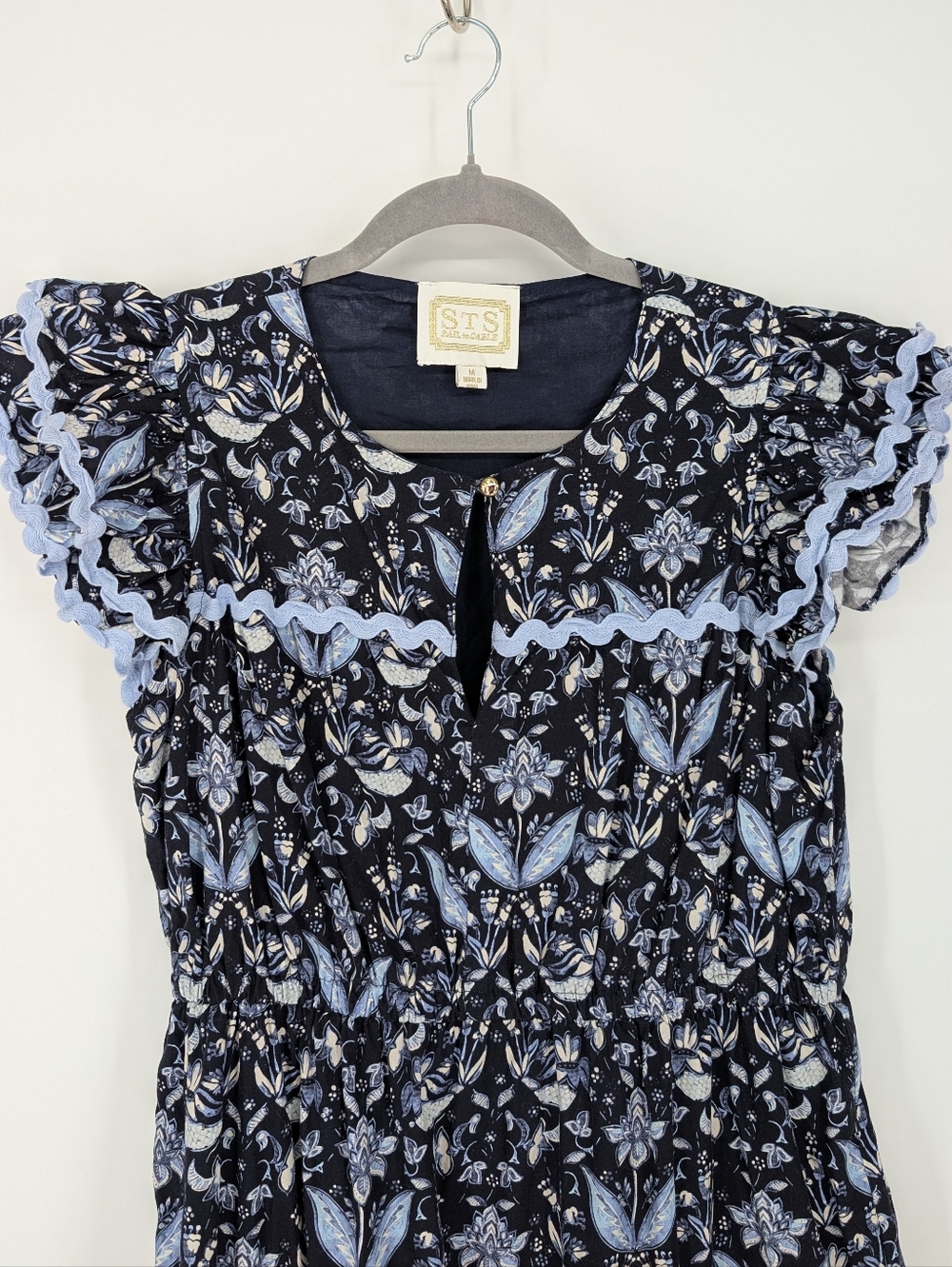 Sail to Sable Flutter Sleeve Midi Dress 100% Cotton Blue Medium - Picture 3 of 8